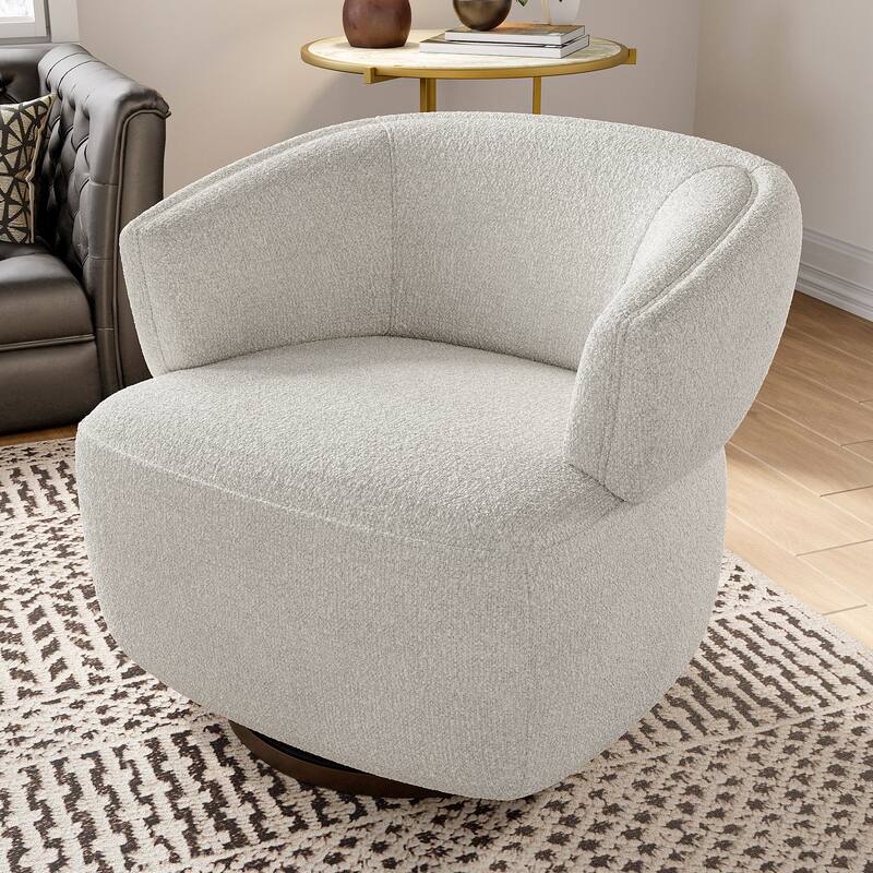 Swivel Barrel Chair, Fully Assembled Accent Lounge Sofa with 360-Degree Base, Oversized Upholstered Reading Chair - Beige