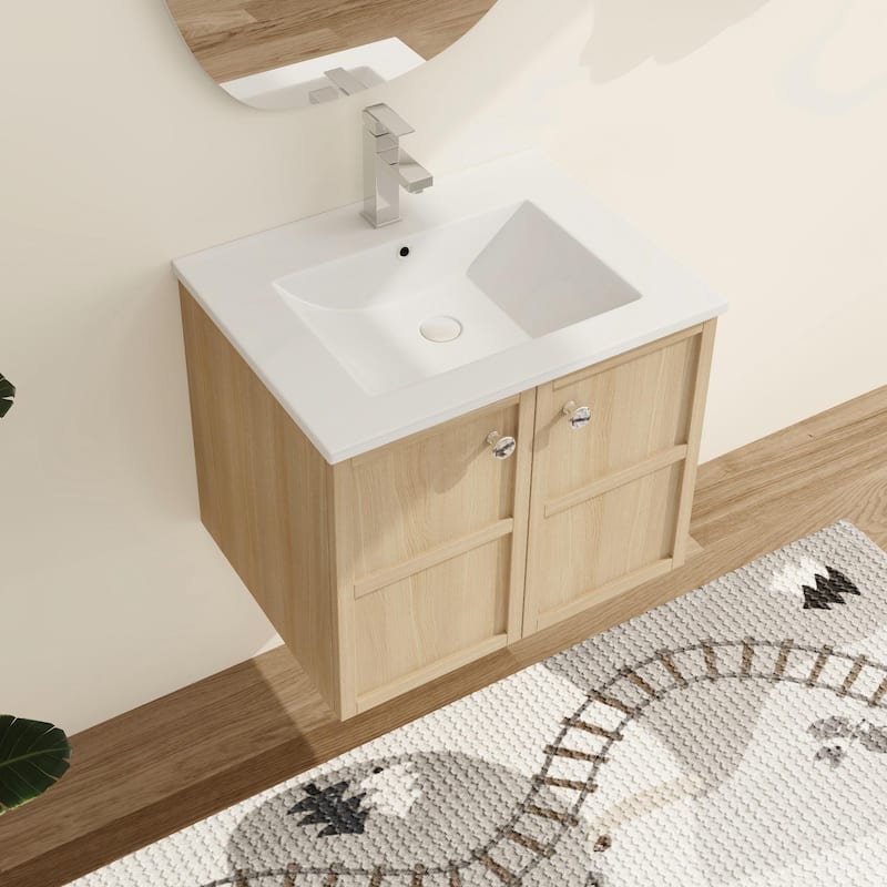 Malwee 24"/30" Floating Bathroom Vanity,Wall Mounted Bathroom Vanity with Ceramic Sink and Soft Close Door