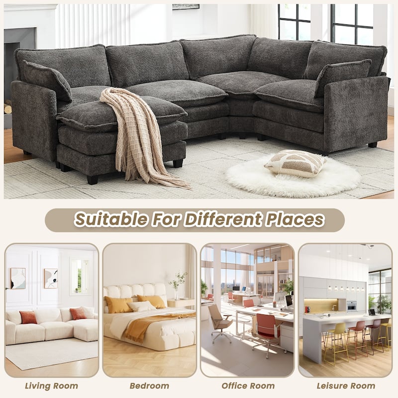 4-Seat Modular L-Shaped Corner Sectional Sofa with Ottoman, Soft Chenille Upholstery and Deep Seating for Living Room