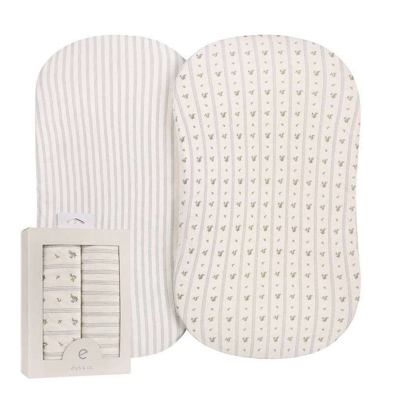 Ely's & Co. Baby Fitted Bassinet Sheet Set - 2 Pack - 32"x 16" - Blue Linear Berry Leaf