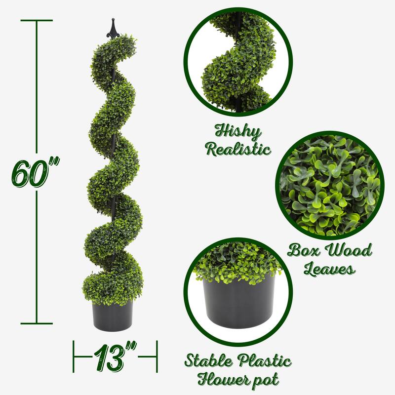5 ft. Artificial Boxwood Spiral Tree Black Plastic Pot