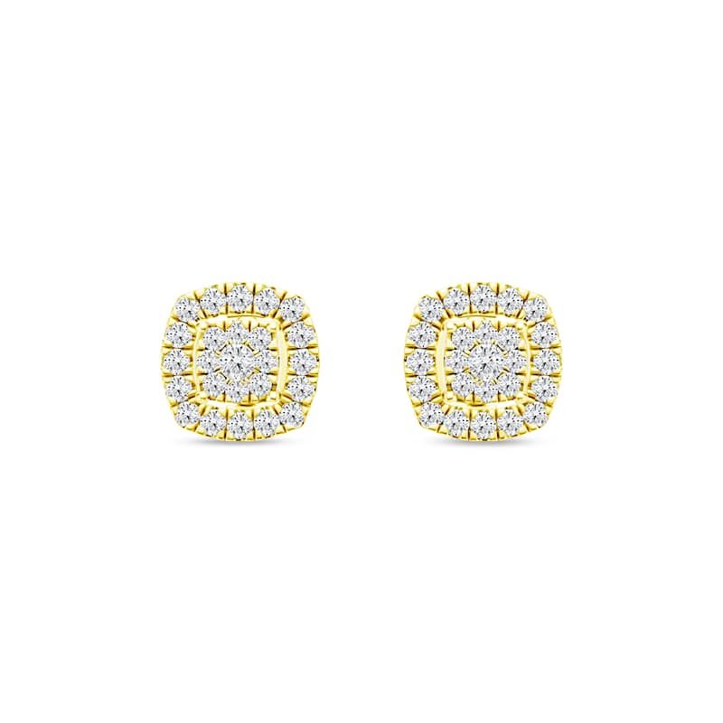 1/4ct TDW Diamond Halo Cluster Stud Earrings in 10K Yellow Gold for Women