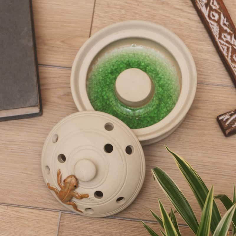 Novica Handmade Resting Frog Porcelain Mosquito Coil Holder