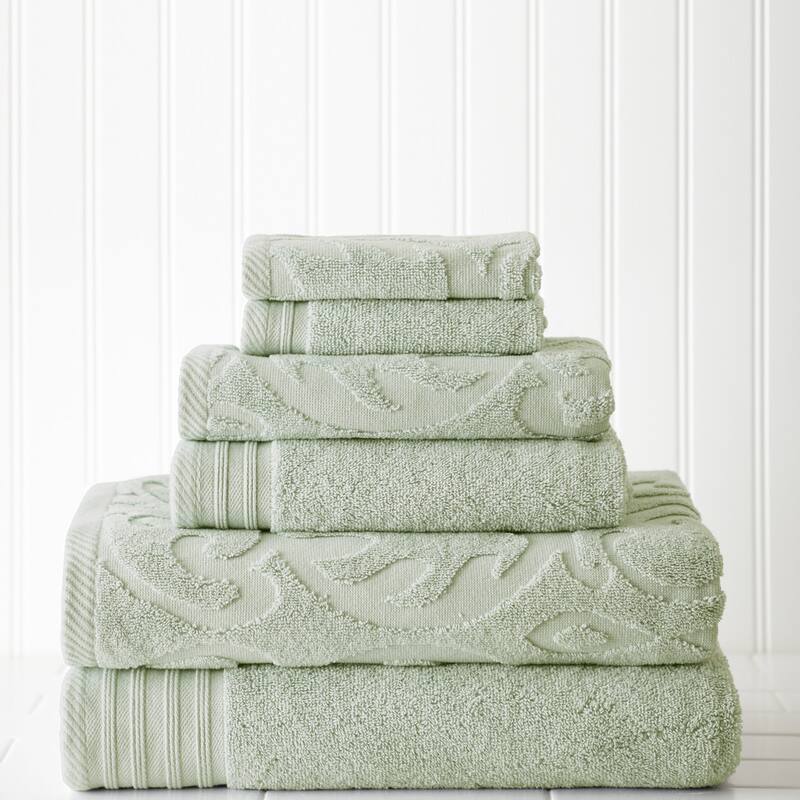 Modern Threads Jacquard/ Solid Medallion Swirl 6-piece Towel Set - Jade