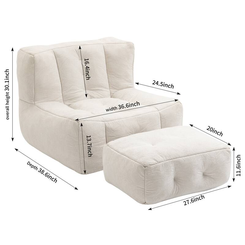 Comfortable Bean Bag for Adults and Children, Super Soft Lazy Sofa Chair with Foam and Ottoman