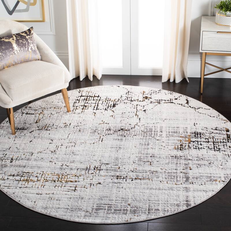 SAFAVIEH Amelia Mladenka Abstract Distressed Rug - 6'7" Round - Grey/Gold