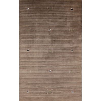 Striped Brown Gabbeh Oriental Area Rug Handmade Wool Carpet - 5'0"x 7'11"