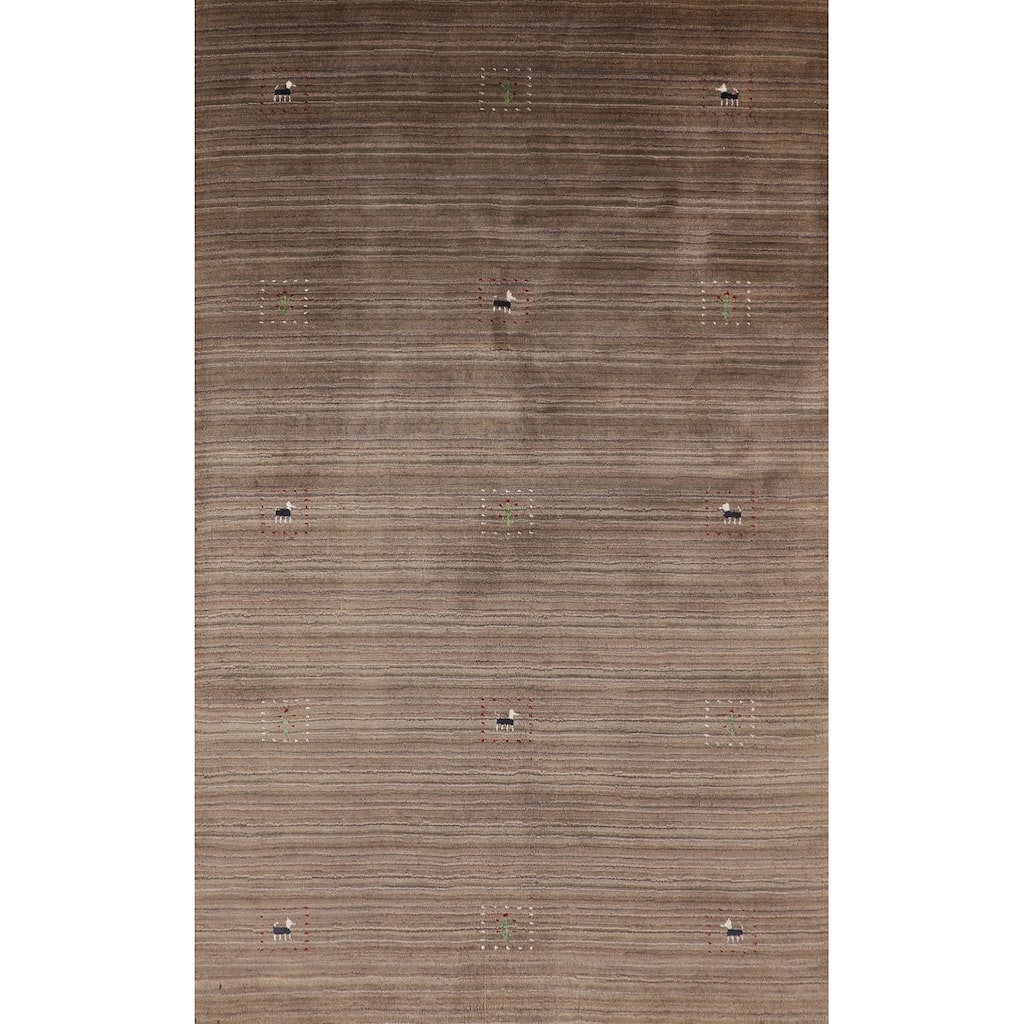 Striped Brown Gabbeh Oriental Area Rug Handmade Wool Carpet - 5'0"x 7'11"