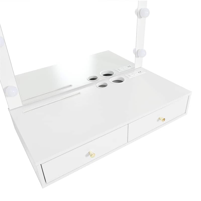 Floating Makeup Vanity Desk with 3-Color Lights,Wall Dressing Table