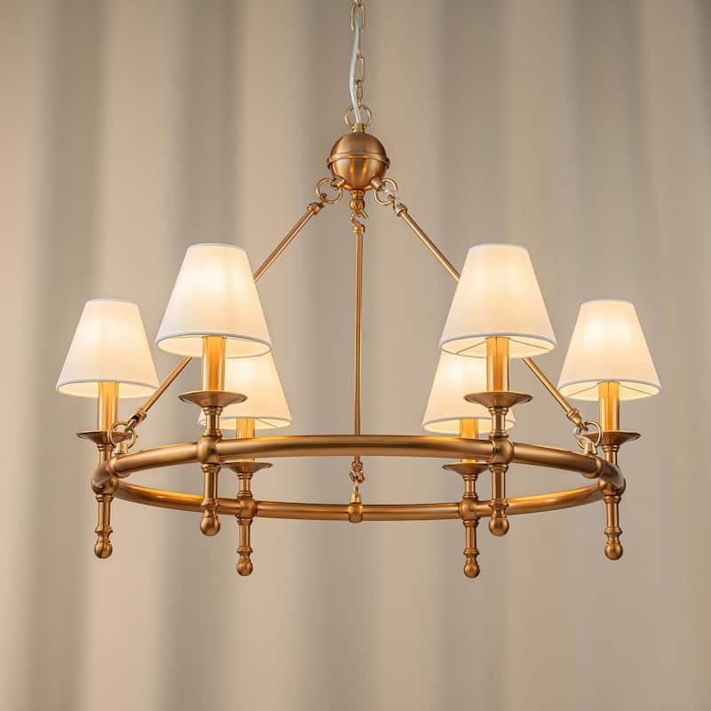 Vintage Chandelier 6-Light Classic Pendant Fixture with White Shades for Elegant Interior Lighting