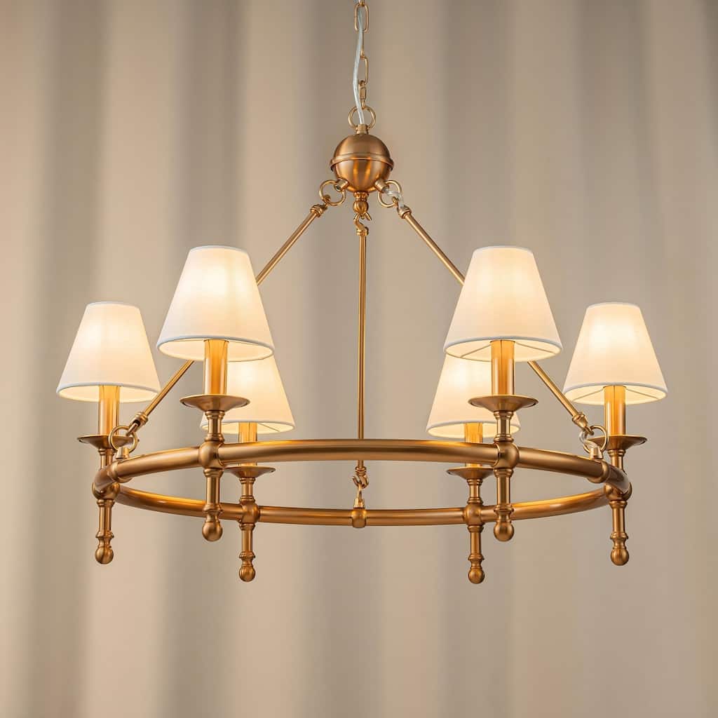 Vintage Chandelier 6-Light Classic Pendant Fixture with White Shades for Elegant Interior Lighting