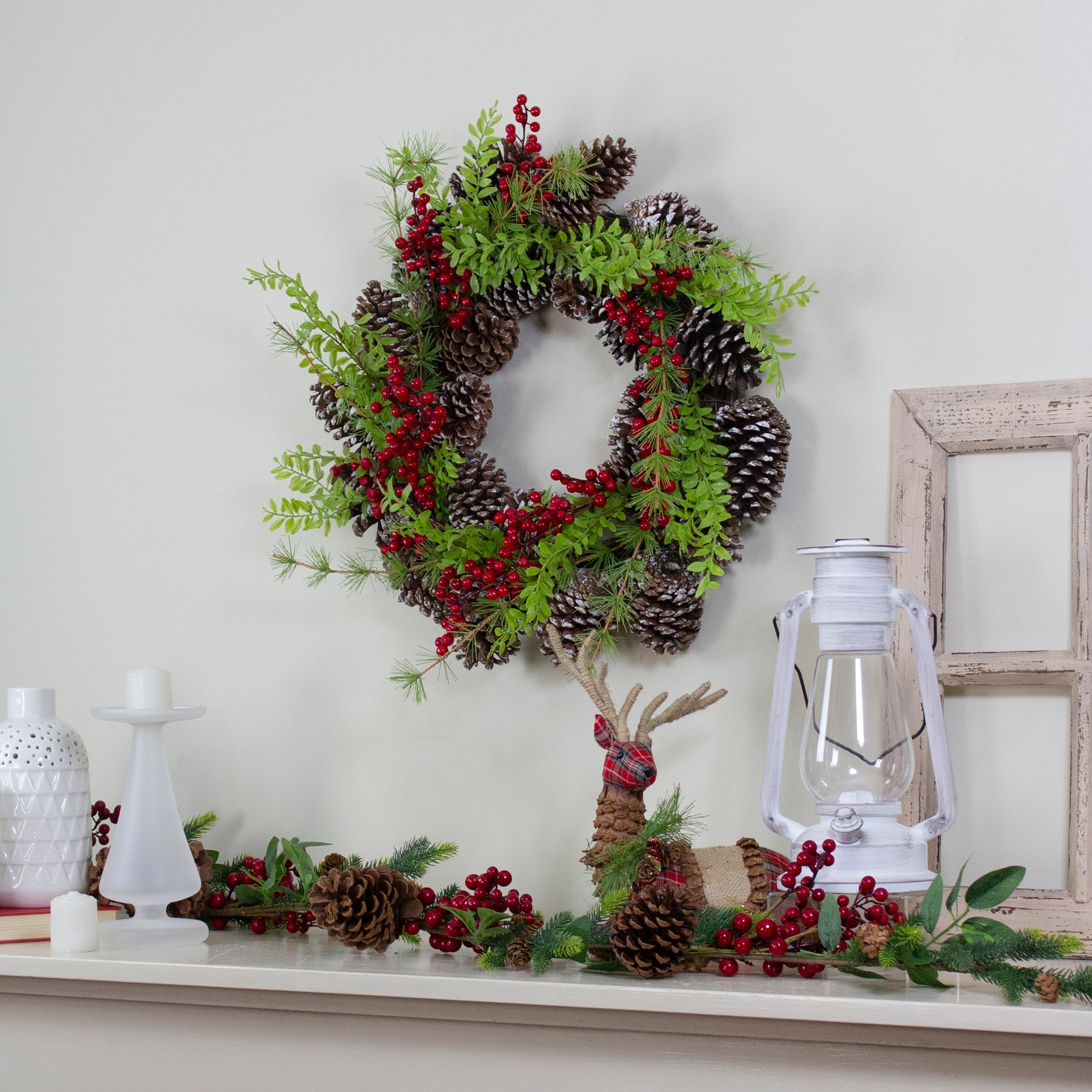 Frosted Pine Cones Berries Artificial Christmas Wreath 18-Inch, Unlit