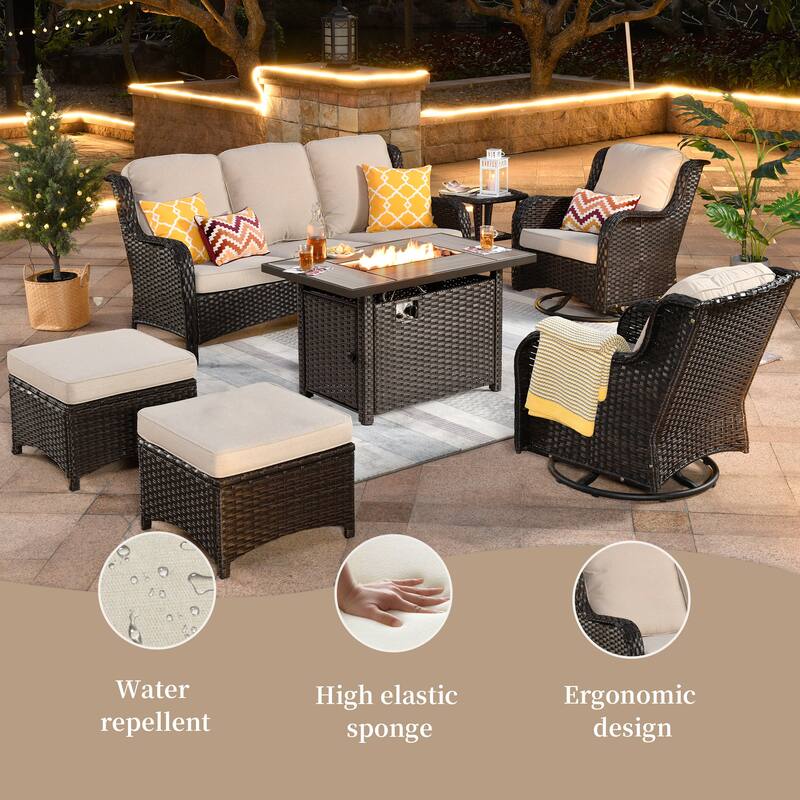 OVIOS 7-piece Patio Swivel Chair Set with 42" Fire Table
