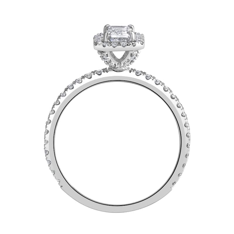 Auriya 14k-White Gold Lab Grown Halo-Emerald Diamond Engagement Ring 1.00 ct. tw. (E-F VS)