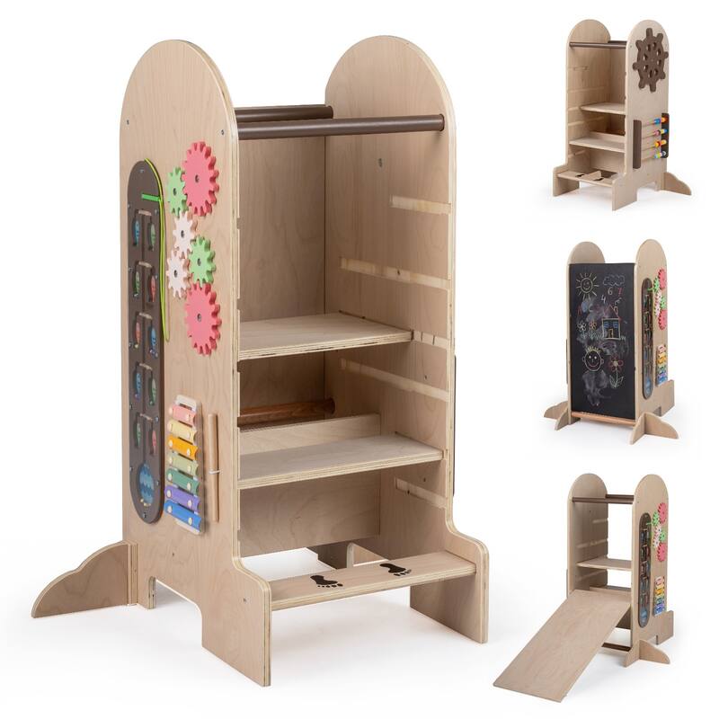 Gymax Toddler Step Stool Kids Kitchen Standing Tower w/ Adjustable - Natural