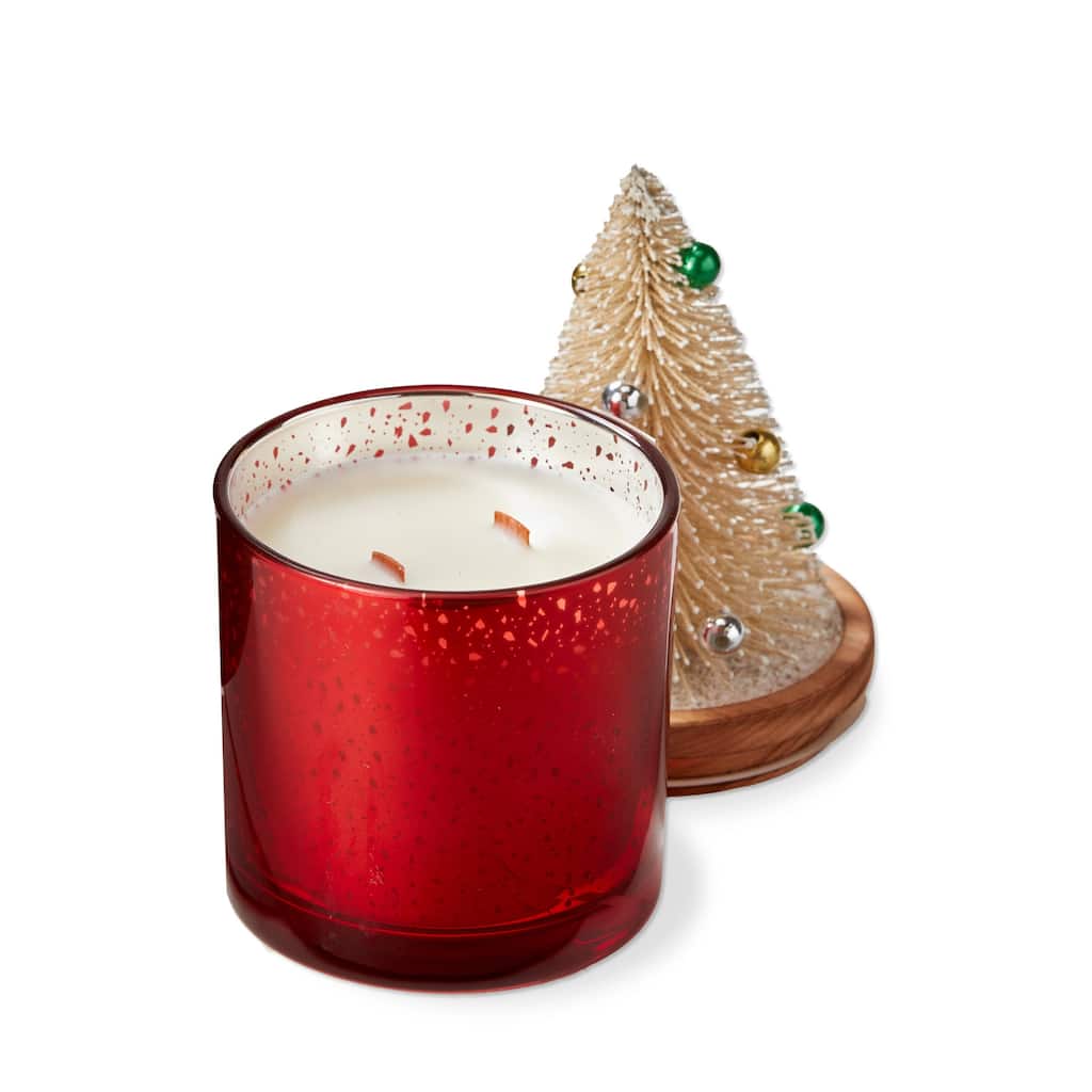 Cedar Fireplace Bottle Brush Candle - Scented Jar Candle for Christmas, Red Wax, 40 Hour Burn Time, 8x3.5x3.5 Inches