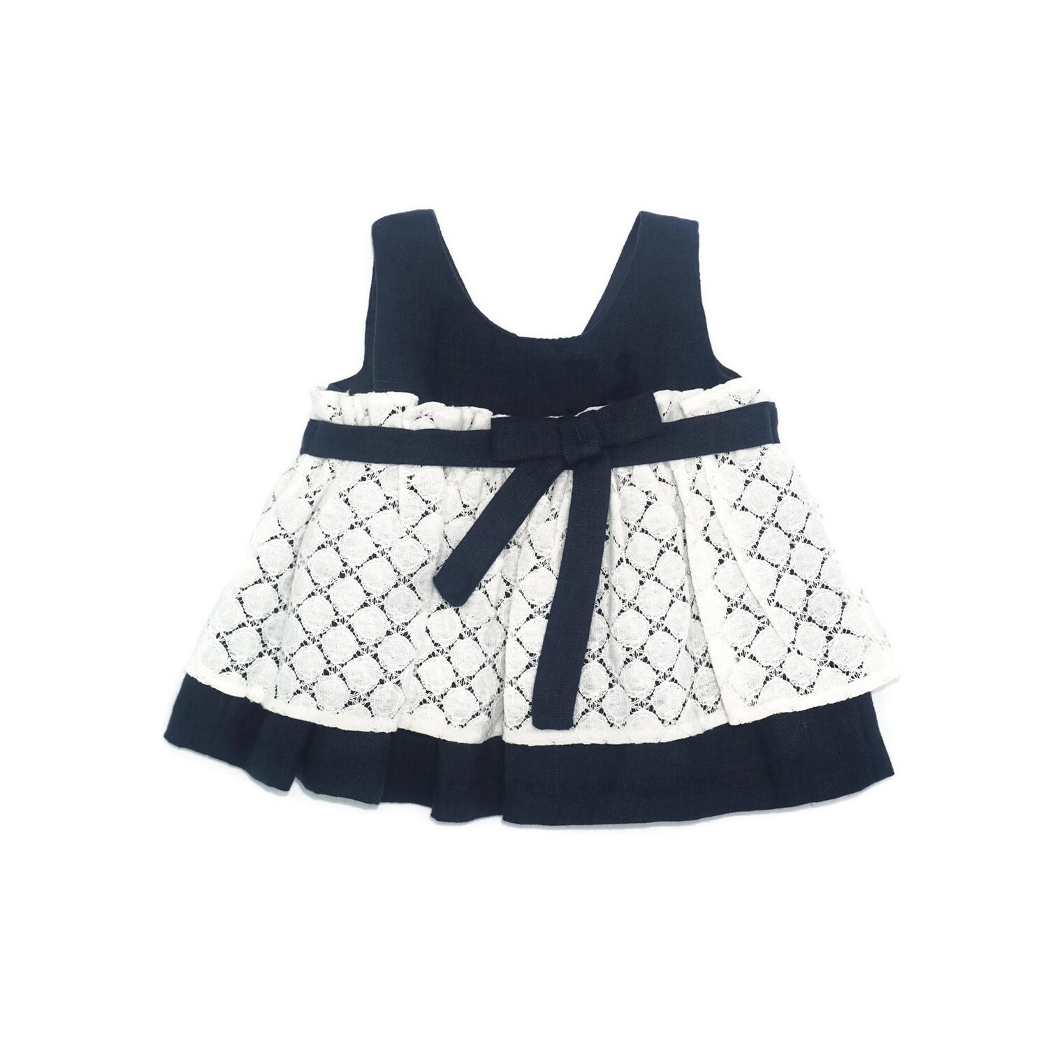 Shop Coquelicot Little Girls Navy Lace Linen Bow Sophia Blonda