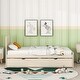 preview thumbnail 5 of 10, Twin Size Platform Bed Simple Wood Bed Frame with Twin Trundle Underneath, Wood Slat Support No Box Spring Needed, White Washed