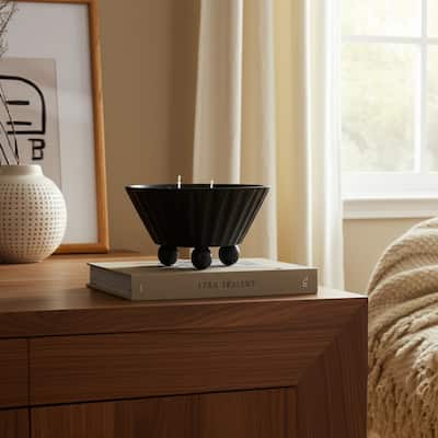 Mango Wood Candle Bowl Triple Wick Decorative Carved Modern Accent - 9" x 9" x 4.5"