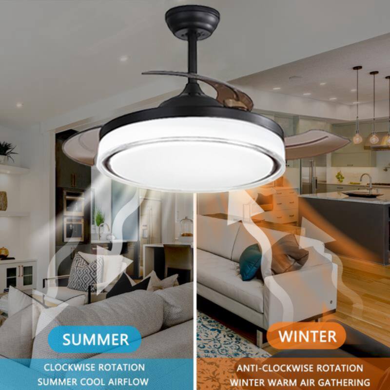42 inch Retractable Ceiling Fans with Lights Remote Control,Fandelier Flush Mount Modern - Black White