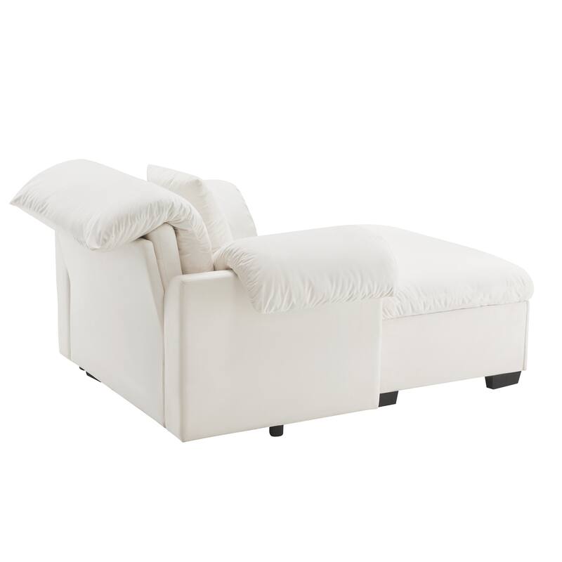 Velvet Deep Seat Storage Sofa Chair with Fluffy Armrest Pillows & Backrest