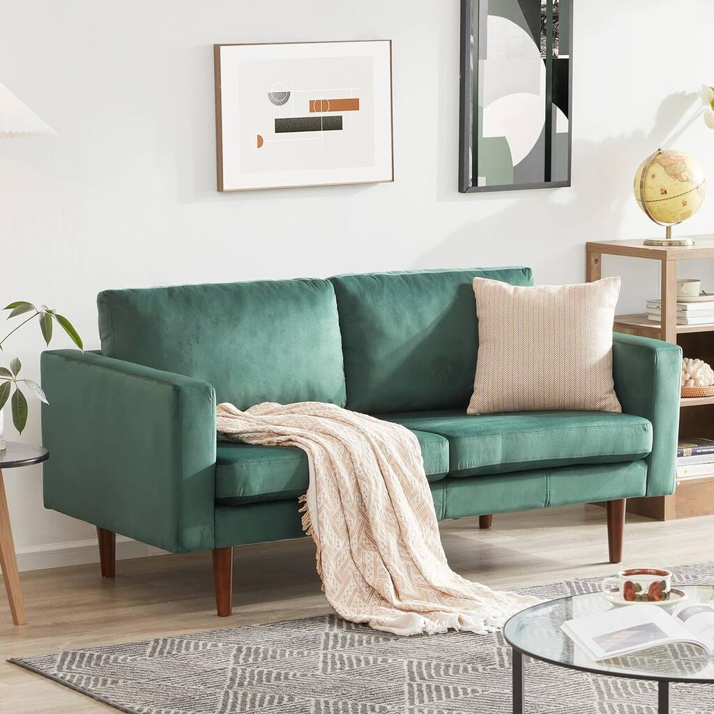 65'' Velvet Sofas for Living Room, Green Couch Loveseat Small Spaces Bedroom with Solid Wooden Frame and Padded Cushion
