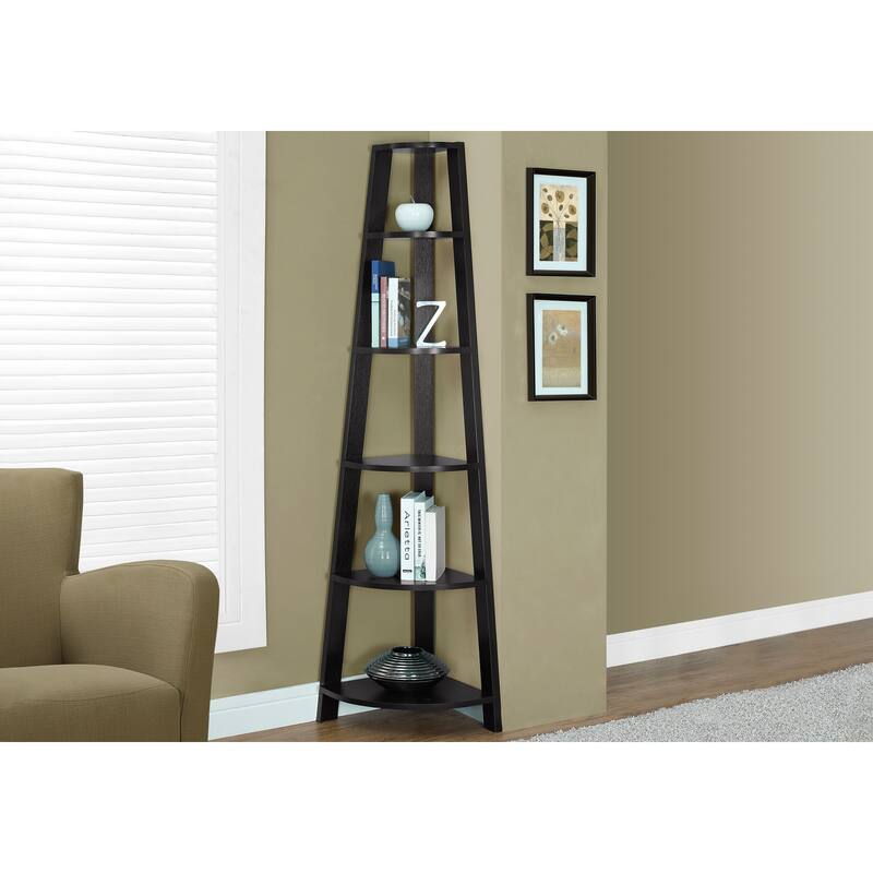 Bookshelf, Bookcase, Etagere, Corner, 5 Tier, 72"h, Office, Bedroom, Laminate, Contemporary, Modern