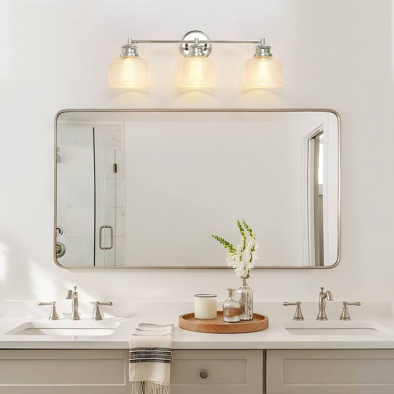 3-Light Modern Linear Bowl Grid Glass Bathroom Vanity Light - 23.8 in. W x 8.4 in. H x 6.1 in. D