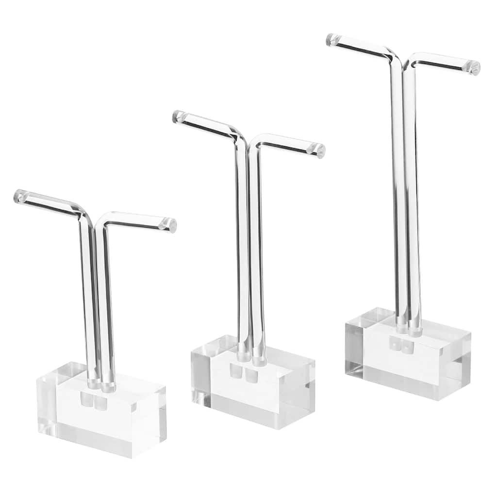Earring Display Stands, 3pcs Acrylic Earring Holder Earring Stand T,Transparent - Black