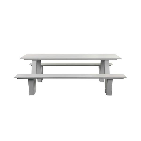 Limo 86 Inch Picnic Table, Crisp White Polyresin Slats, Aluminum Frame