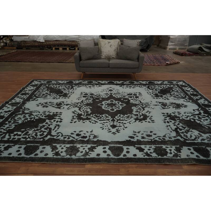 Hand Knotted Oriental 100% Wool Carpet Traditional Floral Greys & Charcoal Tabriz Area Rug - 12' 5'' X 9' 4''