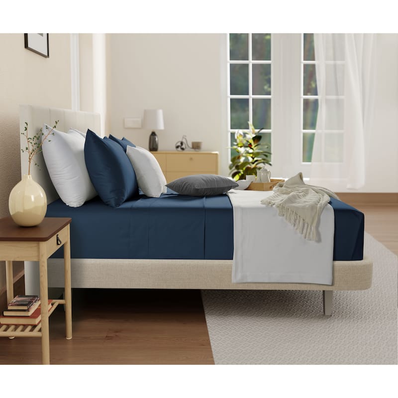 100% Organic Cotton 300 Thread Count Bed Sheets,Cool Soft Breathable No Pill Elasticated Luxury Bedding - King - Navy