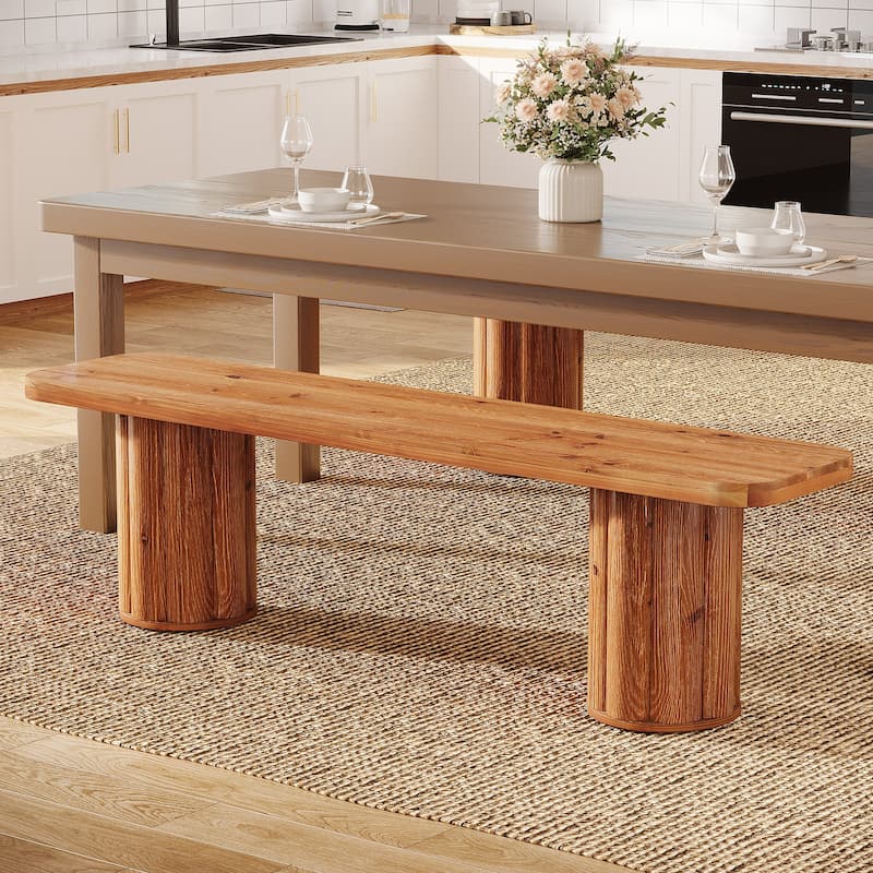 63" Solid Wood Dining Bench, Extra Long Kitchen Bench Seat Entryway Accent Bench for Dining/Living Room Foyer Entrance Bedroom