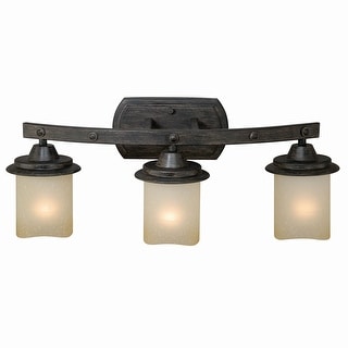 Halifax 3-Light 22.5 in. W Black Walnut Rustic Bathroom Vanity Lighting Fixture, Creme Glass Shade, Dimmable, LED Compatible