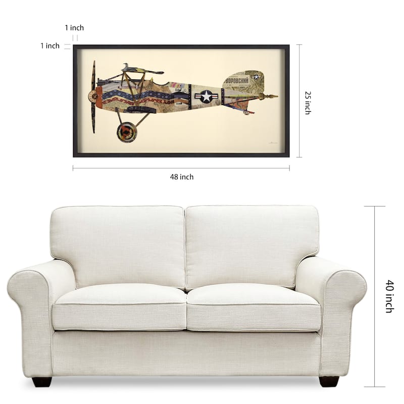 Empire Art "Antique Biplane #3" Alex Zeng's dimensional collage, under glass & a black shadow box frame