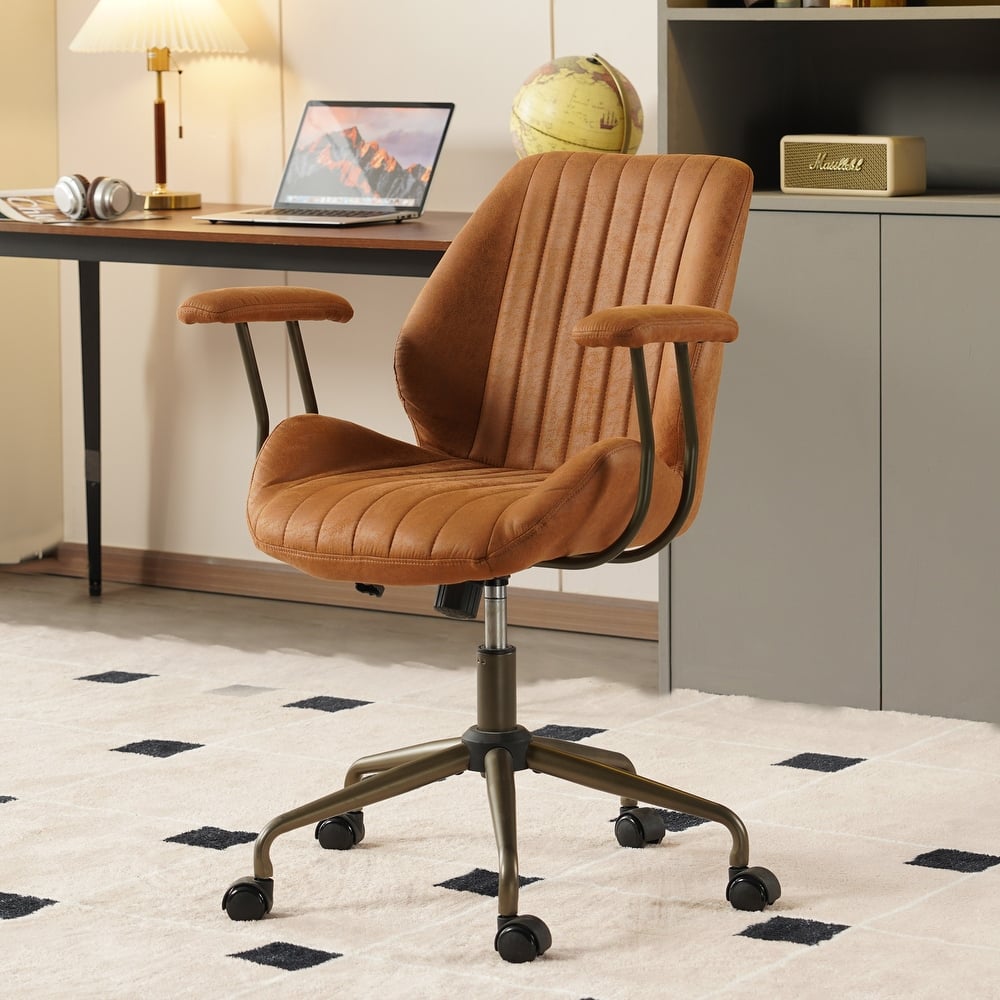 XIZZI Vintage Suede Fabric Office Chair with Armrests and Swivel Base