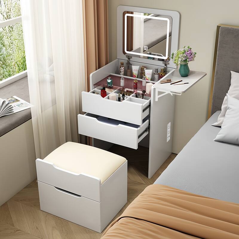 Makeup Vanity Desk with Hidden Panel,Charging Station,3-in-1 Vanity Set with 3 Drawers, Vanity