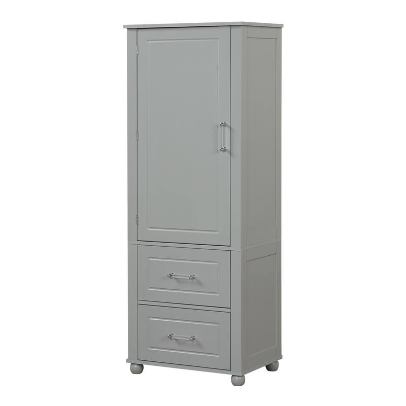 Tall Bathroom Storage Cabinet, Freestanding Storage Cabinet with Two Drawers and Adjustable Shelf, MDF Board with Painted Finish