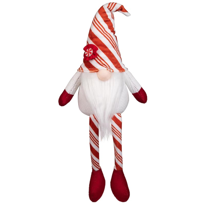 Peppermint Candy Plush Gnome with Dangling Legs Christmas Decoration - 10"