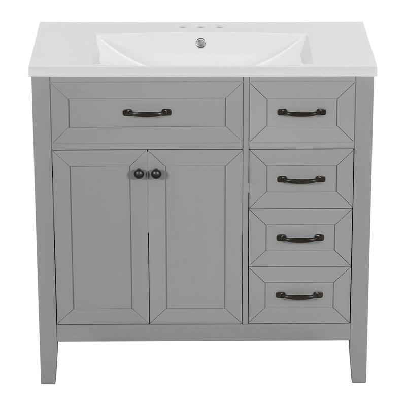 36" Bathroom Wood Vanity Cabinet with Rectangular Ceramic Sink, Drawer