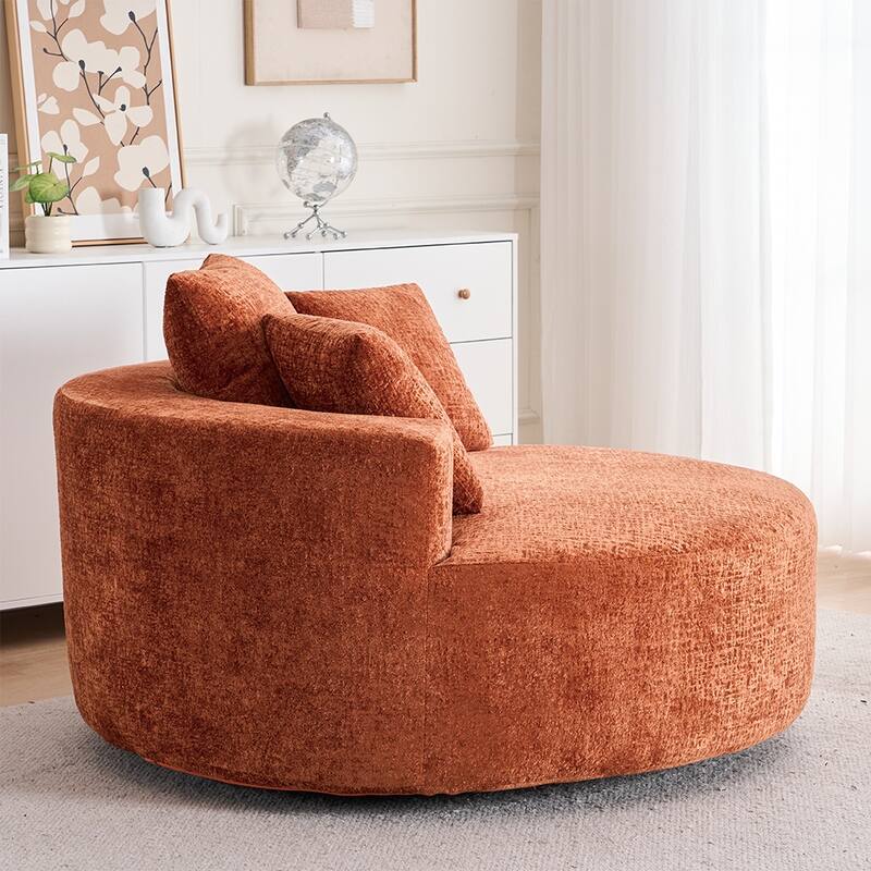Round Accent Chair, 360 Swivel Chenille Barrel Chair, Fluffy Modern Sleeper For Living Room, Bedroom,Reading Room And Lounge