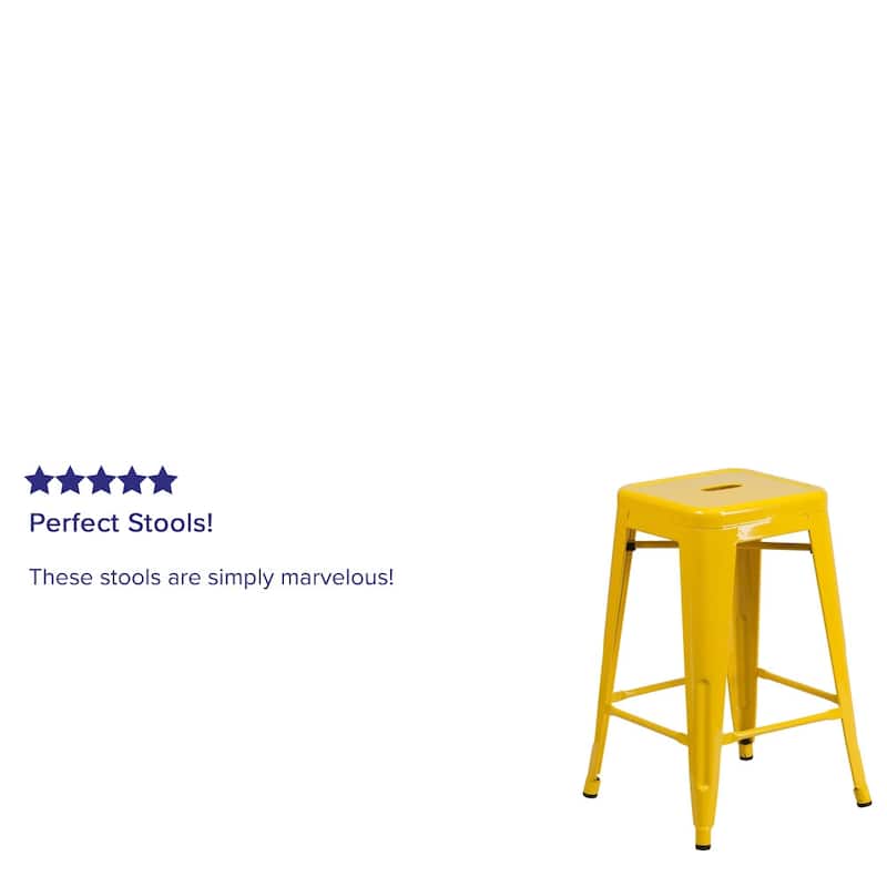 24" High Backless Metal Indoor-Outdoor Counter Height Stool w/Square Seat