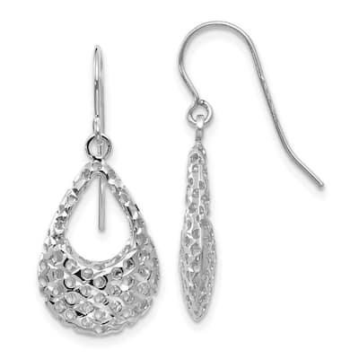 Curata 10k White Gold 29x12mm Textured Tear-drop Hook Dangle Earrings