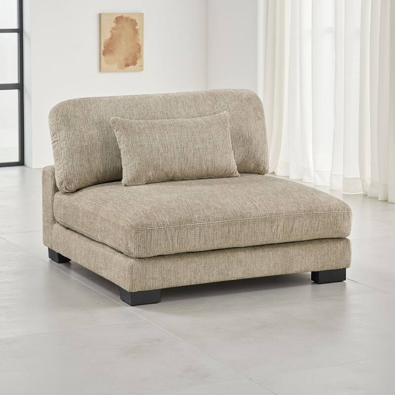 Liny Armless Chair, 1 Pillow, Brown Microfiber, Black Solid Wood