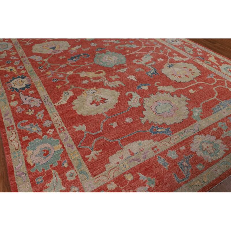 All-Over Orange Oushak Vegetable Dye Area Rug Handmade Wool Carpet - 8'11"x 11'8"