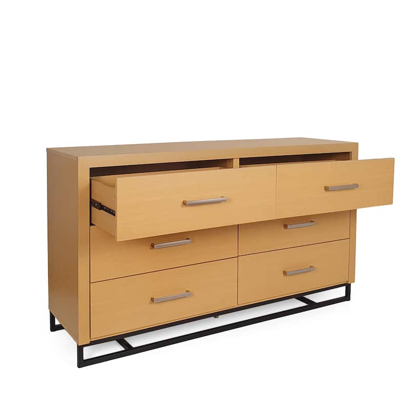 Roomfitters 6-Drawer Modern Wood Storage Dresser with Metal Base, Wide Chest of Drawers for Bedroom or Living Room