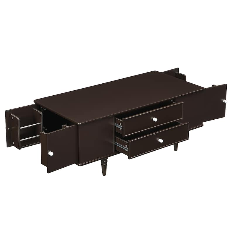 Rectangle Coffee Table With Four Drawers,Two Side Hidden Storage Compartments,47.2"Wood Coffee Table