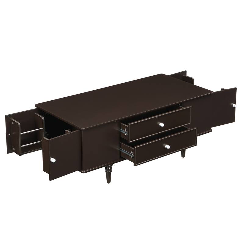 Roomfitters Modern Rectangle Coffee Table with 4 Drawers and Hidden Side Storage, Solid Wood Legs