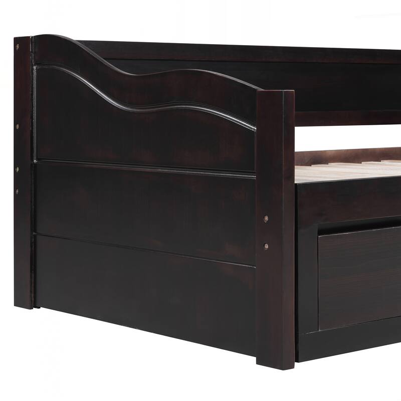 Wooden Daybed with Trundle Bed and Two Storage Drawers