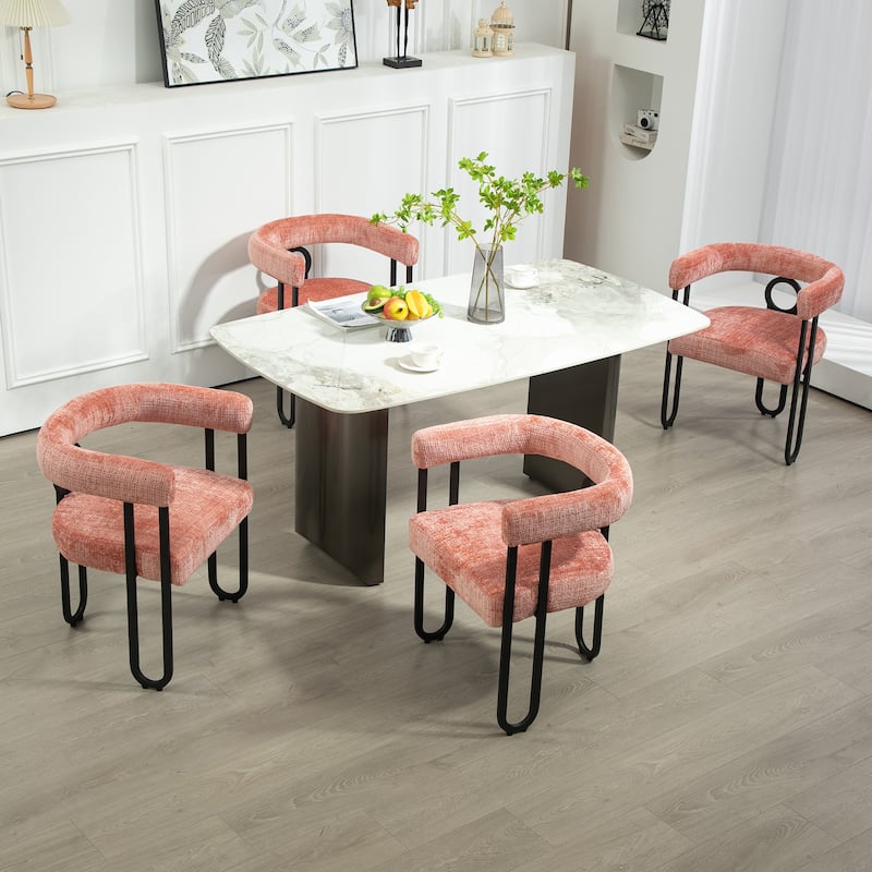 Contemporary Chenille Fabric Upholstered Accent/Dining Chair/Barrel Side Chairs Kitchen Armchair for Living Room set of 1